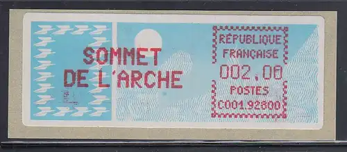 Frankreich Sonder-ATM zum Weltwirtschaftsgipfel SOMMET DE L'ARCHE 1989 Taube-Pap