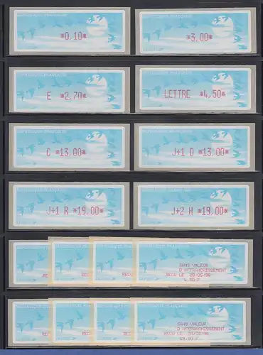 Frankreich ATM LISA auf Pap. Vogelzug hell Satz 8 Werte aus Tarif 14b + AQ rot