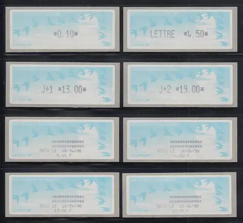 Frankreich ATM LISA auf Pap. Vogelzug schwarz Zudruck-Satz 4 Werte Tarif 14a ** 