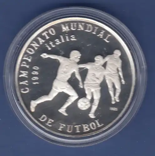Kuba / Cuba Silbermünze 5 Pesos Fussball WM Italien 1990 3 Spieler mit Ball