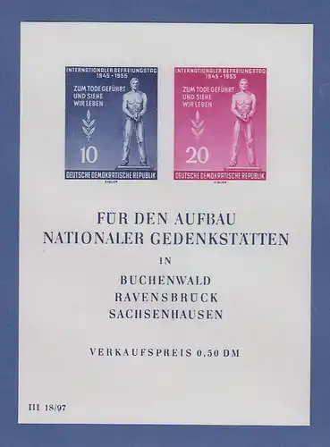 DDR 1955, Blockausgabe Tag der Befreiung, Mi.-Nr. Block 11 postfrisch **