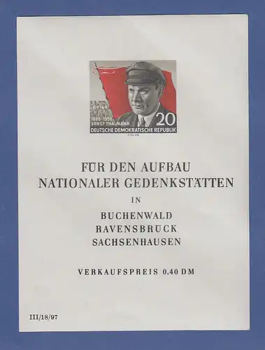 DDR 1956, Blockausgabe Ernst Thälmann , Mi.-Nr. Block 14 postfrisch **