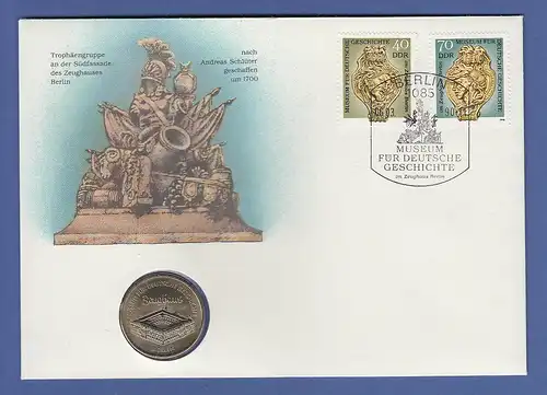 Numisbrief Andreas Schlüter 1990 mit 5 Mark DDR-Münze 1990 und Briefm.# 3318-19