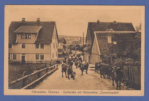 AK Oberharz Hahnenklee Dorfstraße mit Damenkapelle, gelaufen 1924