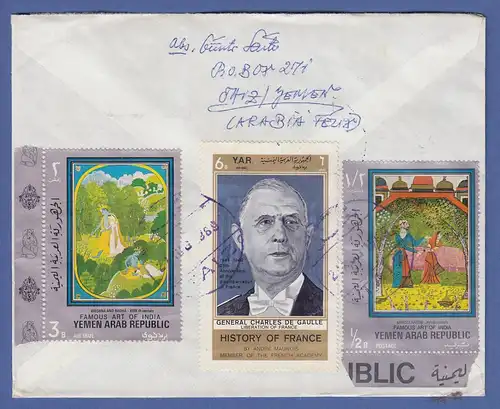 Jemen 1969 echt gelaufener Brief mit Sondermarken (auch rücks.) gel nach München