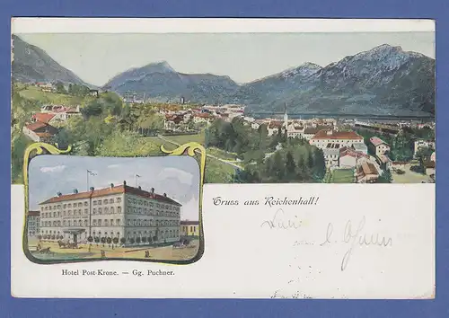 AK Bayern Gruss aus Reichenhall Hotel Post Krone, gelaufen 1901