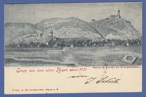 AK Bayern Gruss aus dem alten Bogen, historische Ansicht 1701 gel. 1898  SELTEN 