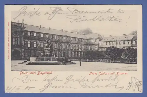 AK Bayern Gruss aus Bayreuth Neues Schloss mit Brunnen,  gel. 1905