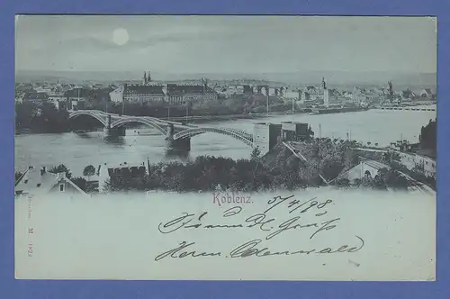 AK Koblenz, Rheinbrücke, Deutsches Eck,    gel. 1898