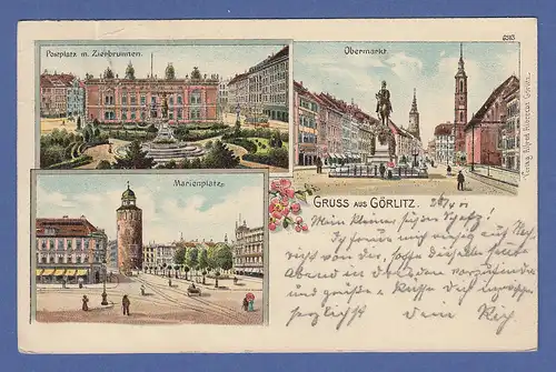 AK Gruss aus Görlitz, 3 Ansichten, gelaufen 1901
