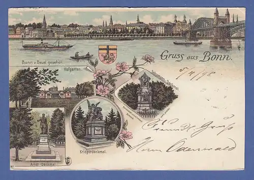 AK Gruß aus Bonn,  5 Ansichten, gelaufen 1898