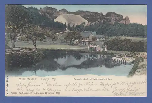 AK Jonsdorf Schweizerthal mit Mühlsteinbrüchen, gelaufen 1903