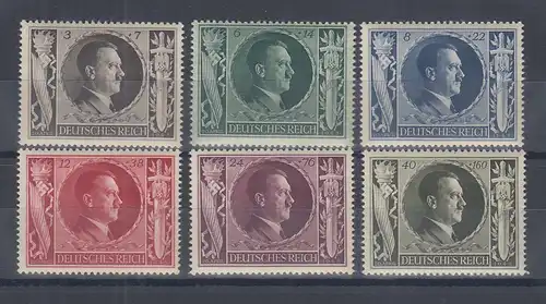 Deutsches Reich 1943 Mi.-Nr. 844-849 Hitler-Geburtstag Satz 6 Werte ** / MNH