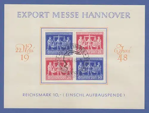 All. Besetzung Hannover-Messe 1948 normaler 4er-ZSD  V Zd 1 gestempelt a. Karte