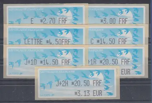 Frankreich ATM LISA Dohren # 21b Zudruck-Satz 7 Werte Tarif 16 **