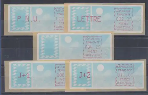 Frankreich ATM C001.75663 Papier Taube Satz 5 Werte mit J+1 und J+2  Tarif 10