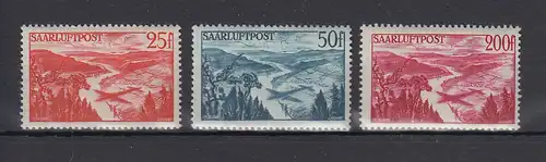 Saar 1948, Luftpost-Ergänzungswerte 25 - 50 - 200 Fr.  Mi.-Nr. 252-54  ** 