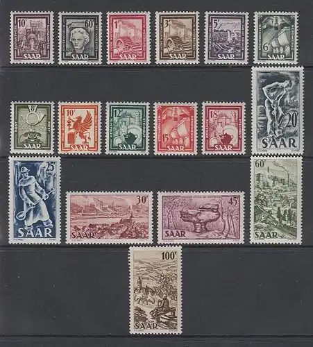 Saar 1949-51 Freimarken Satz 17 Werte Mi.-Nr. 272-288 ** 