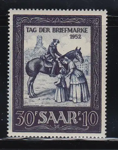 Saar 1952 Briefmarken-Ausstellung IMOSA Reitender Postbote Mi.-Nr. 316 ** 