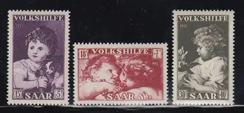 Saar 1953 Volkshilfe Gemälde Satz 3 Werte Mi.-Nr. 344-346 ** 