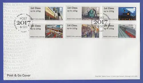 Großbritannien ATM Royal Mail Heritage FDC 15.2.2017  Eisenbahn 6 Werte 