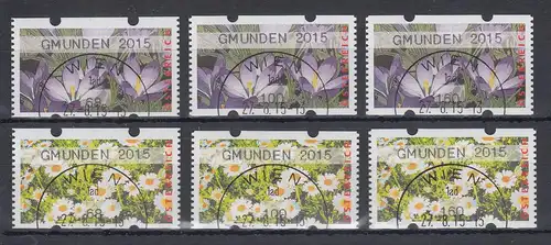 Österreich ATM Blumen Mi.-Nr. 38 und 39 GMUNDEN 2015, Satz 68-100-160 O