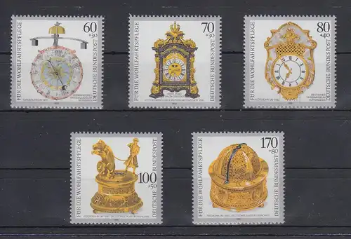 Bundesrepublik 1992 Wohlfahrt kostbare alte Uhren  Mi.-Nr. 1631-1635 ** 