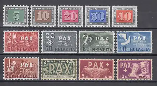 Schweiz 1945 PAX-Satz Frieden in Europa, Mi.-Nr. 447-459  13 Werte postfrisch **