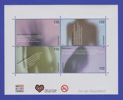 Bundesrepublik 2001 Blockausgabe Für die Gesundheit   Mi.-Nr. Block 54 **
