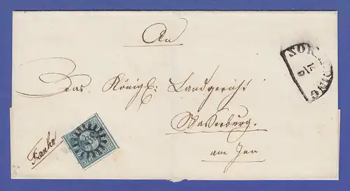 Bayern 1850 gute Mi.-Nr. 2 I auf kpl. Briefhülle von Zorneding  nach Wasserburg