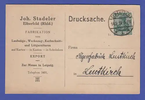 Dt. Reich Germania Mi.-Nr. 85 IIe als EF auf Postkarte aus ELBERFELD, gepr. BPP