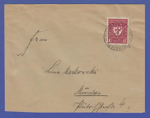 Dt. Reich Gewerbeschau München 1 1/4 Mark Mi.-Nr. 199 seltene d-Farbe als EF