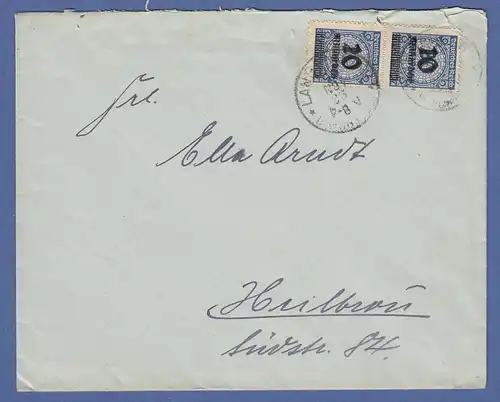 Dt. Reich Infla Mi-Nr. 335 B senkr. Paar als MEF auf Brief von Langenberg 