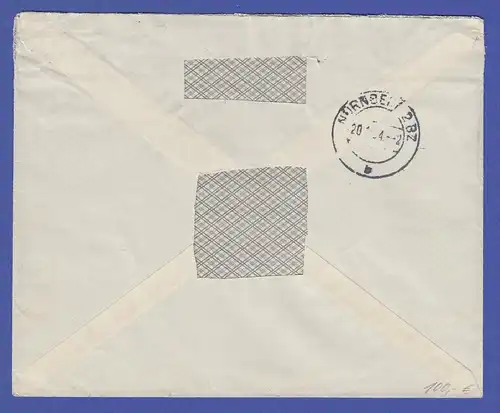 Dt. Reich Hindenburg 15 Pfg rot Mi.-Nr. 470 Viererblock auf R-Brief aus Allach