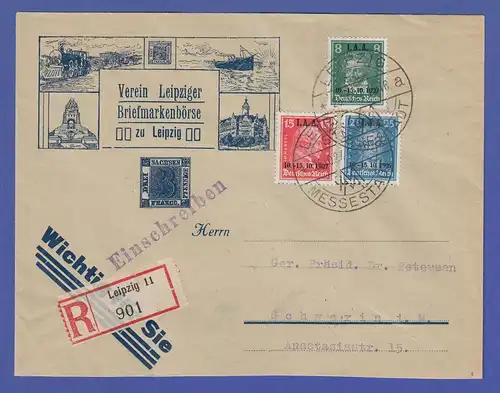Dt. Reich 1927 IAA-Satz Mi.-Nr. 407-409 auf R-Brief von Leipzig -> Schwerin