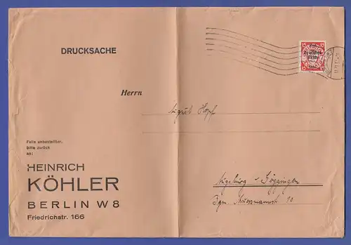 Dt. Reich Danzig-Aufdruck 15Pfg Mi.-Nr. 722 sehr seltene EF auf gr. Drucksache