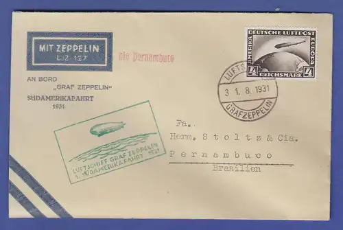 Dt. Reich Zeppelin LZ 127 1. Südamerikafahrt 1931 EF Mi.-Nr. 424 Bordpost-O 