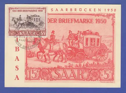Saarland IBASA Tag der Briefm.1950 Mi.-Nr. 291 mit ET-O 23.4.50 auf Maximumkarte