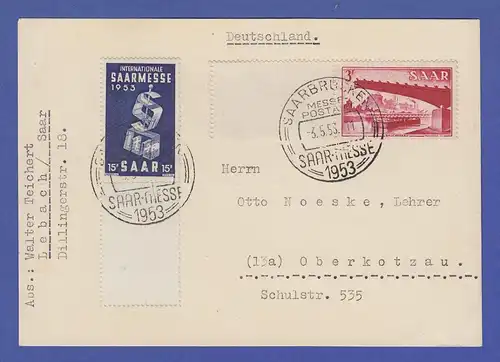 Saarland Freimarke 3 F. Brücken Gersweiler Mi.-Nr. 321 auf FDC 3.5.1953. SELTEN 