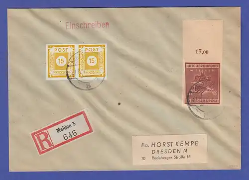 Dt. Lokalausgaben Meissen Mi.-Nr. 38 a B in MIF auf portoger. R-Brief  31.12.45