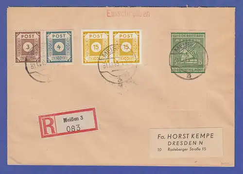Dt. Lokalausgaben Meissen Mi.-Nr. 35 B in MIF auf portoger. R-Brief  31.12.45