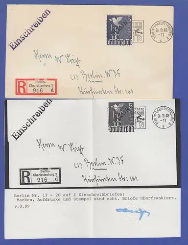 Berlin Schwarzaufdruck 5 Mark auf R-Brief mit schönem LUFTBRÜCKE-Stempel