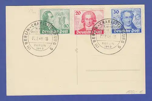 Berlin Goethe Satz Mi.-Nr. 61-63 auf Postkarte mit Sonderstempel 07.8.49