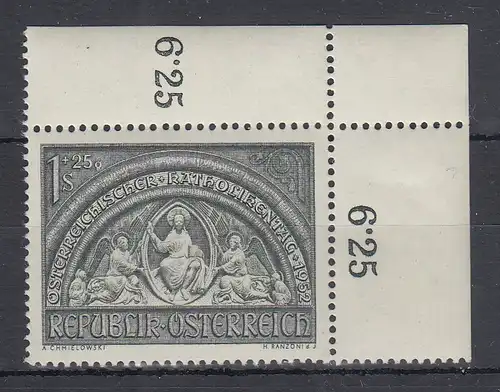Österreich 1952, Katholikentag , Mi.-Nr. 977 ** Eckrandstück oben rechts