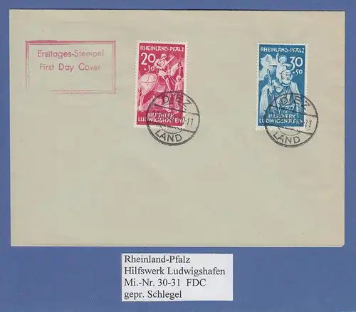 Französische Zone Rh-Pfalz Hilfswerk Ludwigshafen Mi.-Nr. 30-31 auf FDC gepr. 