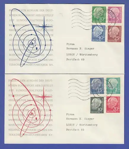Bundesrepublik Heuss lumogen y-Pap. 8 Werte kpl. auf 2 Briefen O Darmstadt 1961