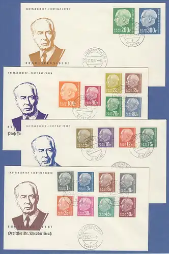 Heuss Saarland Mi.-Nr. 409-428 kpl. Satz auf 4 FDC's 