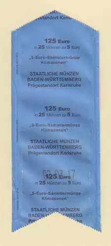 Orig-Papier-Banderole Rolle 5 Euro Münzen Tropische Zone 2017,  "G" Karlsruhe
