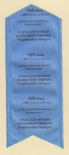 Orig-Papier-Banderole Rolle 5 Euro Münzen Tropische Zone 2017,  F Stuttgart