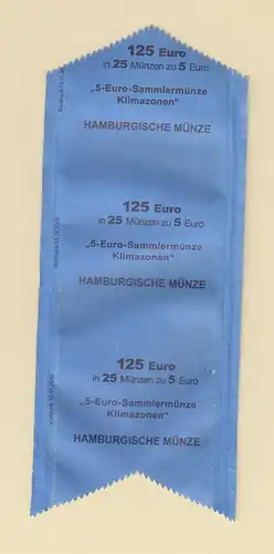 Orig-Papier-Banderole Rolle 5 Euro Münzen Tropische Zone 2017,  J Hamburg